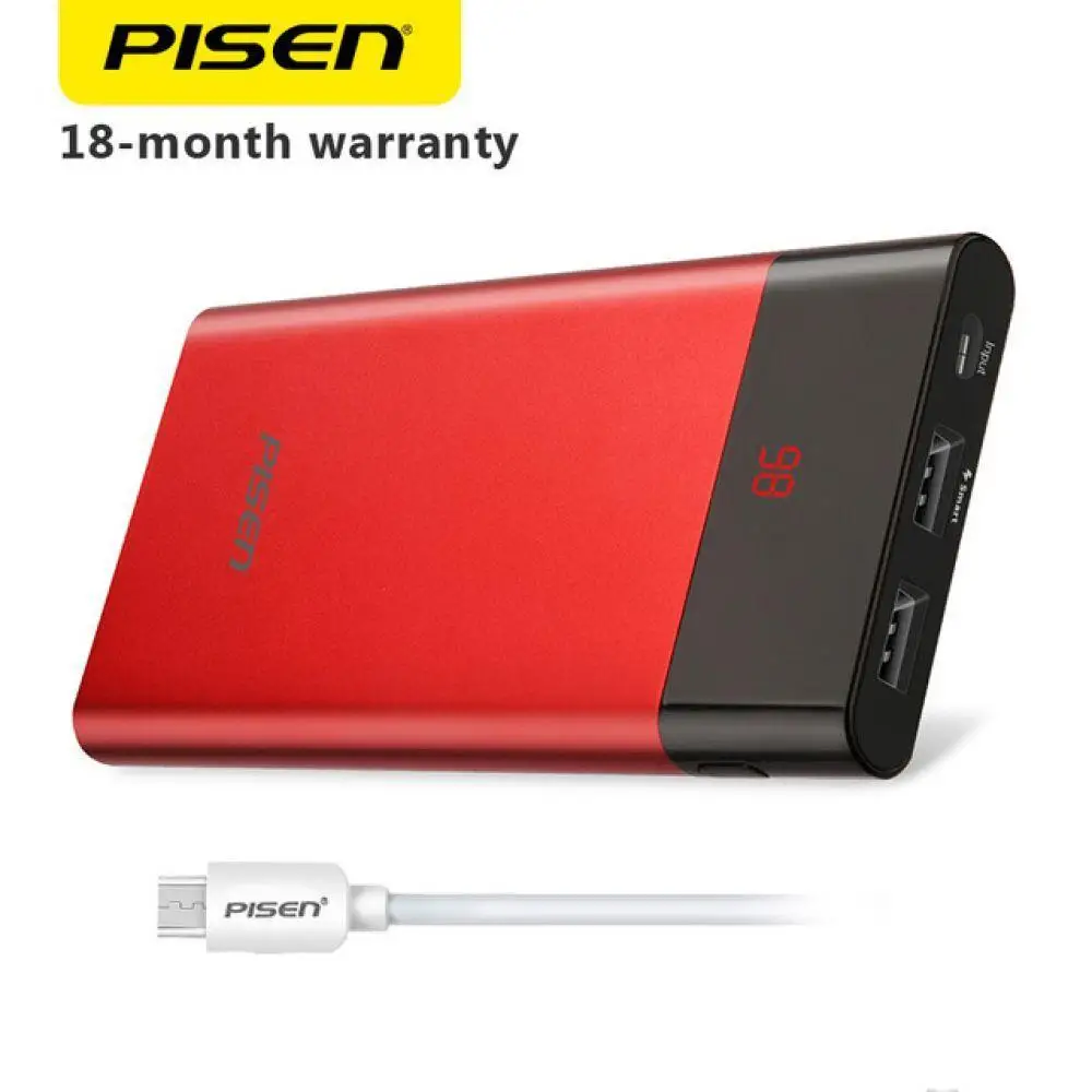

PISEN 10000mAh LED Power Bank Fast Charger External Battery Portable Powerbank Ultra Thin Powerbank For Xiaomi MI iPhone Samsung