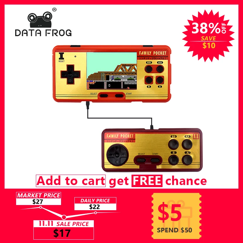 Data Frog Portable Handheld Game Players Built in 638 Classic Games Console 8 Bit Retro Video Game For Gift Support AV Out Put Data Frog Portable Handheld Game Players Built in 638 Classic Games Console 8 Bit Retro Video Game For Gift Support AV Out Put