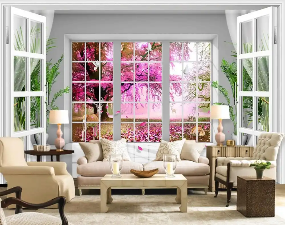 Wallpaper Mural Bunga Jendela Bunga Sakura Pohon 3d Mural Wallpaper Untuk Ruang Tamu Dekorasi Rumah 3d Lukisan Dinding Wallpaper Wallpaper Untuk Ruang Tamulukisan Dinding Wallpaper Aliexpress