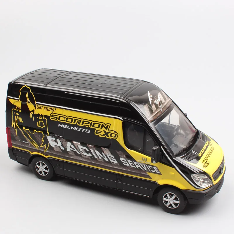 

1:38 Scale joycity Scorpion Exo Helmets racing service car SPRINTER mini Van diecast pull back metal model car toys for children