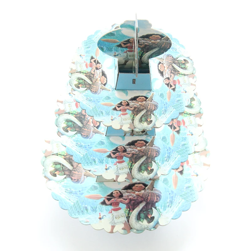

1set Cartoon Moana Paper Cake Stand Birthday Party Paper Cake Stand Round Cupcake Plate For Wedding Cake Display Decoration
