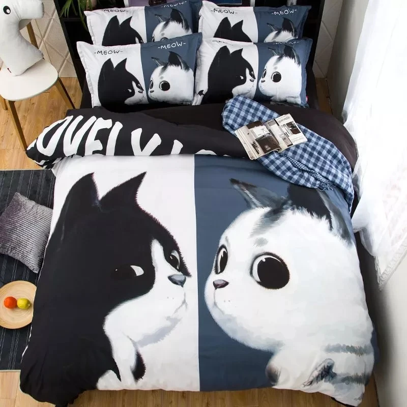 

cute animal comforter set printed bedding single twin queen king size 3/4PC bedspread black and white duvet cover home textile