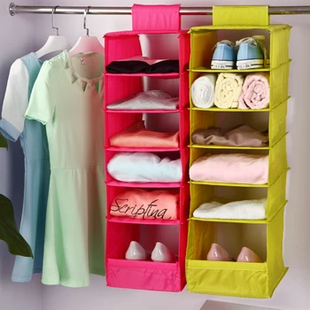 

Washable 5 Candy Colors Folding Hanging 6 Compartments-S Shelf Closet Organizer Shoe Organizer Storage Bag Storage Box 096