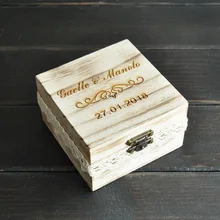 Изготовленная на заказ деревенская коробка для кольца с гравировкой, Свадебная коробка для кольца для церемонии, коробка для юбилея, коробка для хранения с мешковины