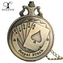 Новая мода, винтажное карманное ожерелье, часы в античном стиле, Техасский Королевский Флеш, покер с цепочкой, Подарочная сумка, reloj de bolsillo