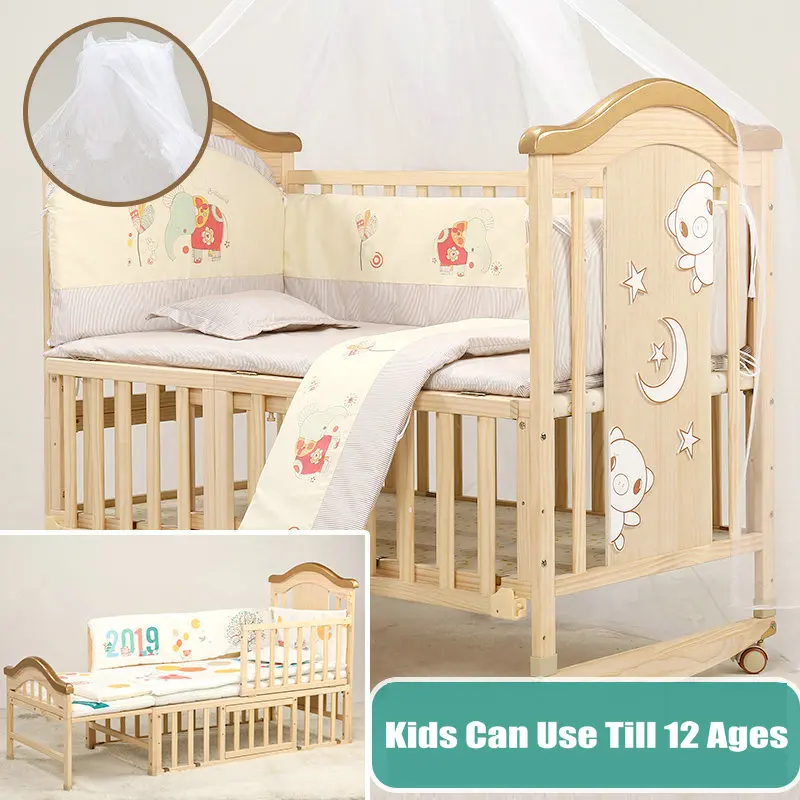 Большой размер детская кровать с москитной сеткой подарок, Сосновая древесина детская кроватка дети могут использовать до 12 лет, детская кровать может быть расширена качающаяся кровать - Цвет: 5