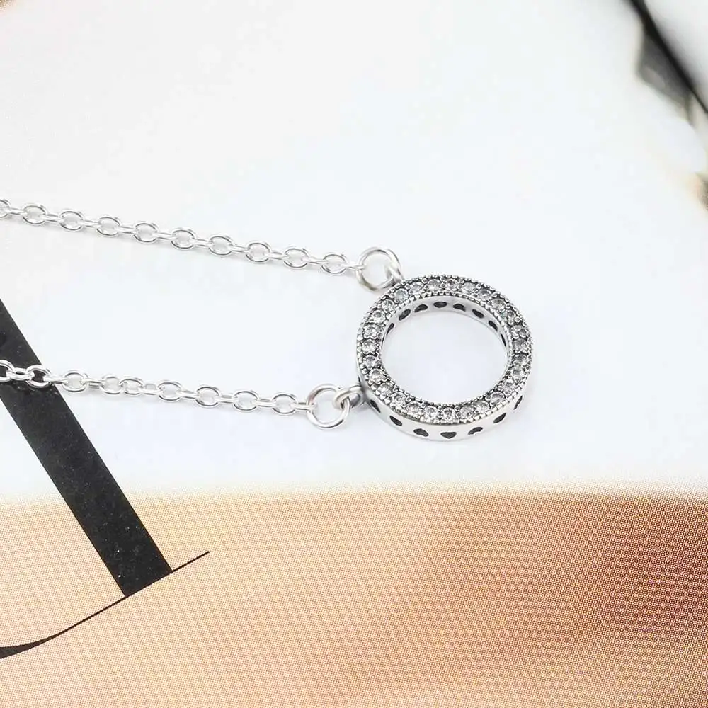 Брендовое круглое 925 пробы Серебряное ожерелье с подвеской с полным кубическим цирконием, круглое ожерелье, лучший подарок для дам(Lam Hub Fong