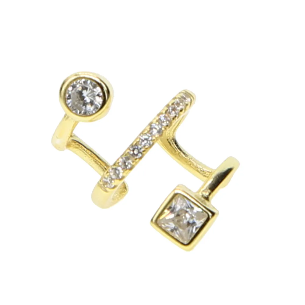 

2019 New arrived 925 sterling silver anti allergy no pierced jewelry ear cuff round square cz double line clip earring for women