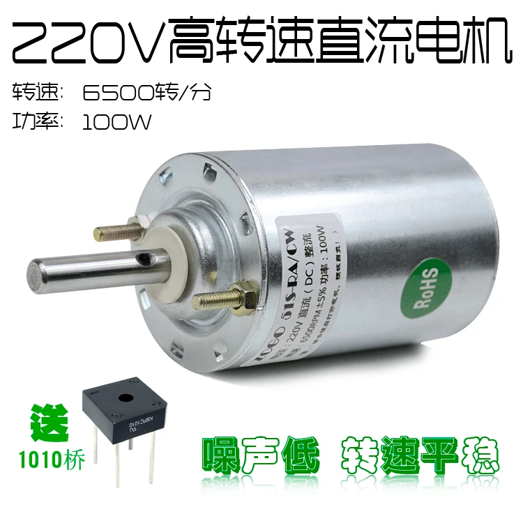 

DC 220V 6500 rpm 100W low noise double ball bearing positive and negative carbon brush motor to send rectifier bridge