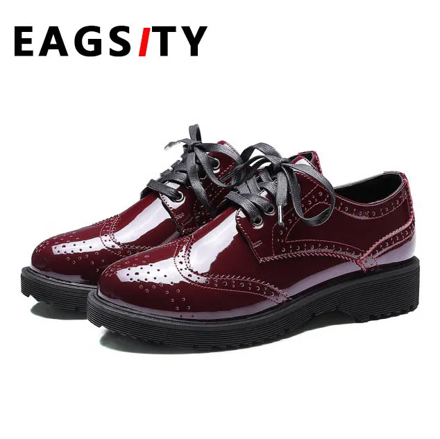 Patent Leather Women Loafer Shoes Lace 