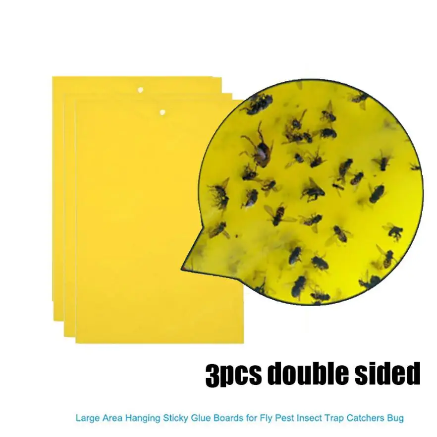 

3Pcs Strong Flies Traps Bugs Sticky Board Catching Aphid Insects Pest Killer Strong Flies Traps Bugs Stick 18jun27