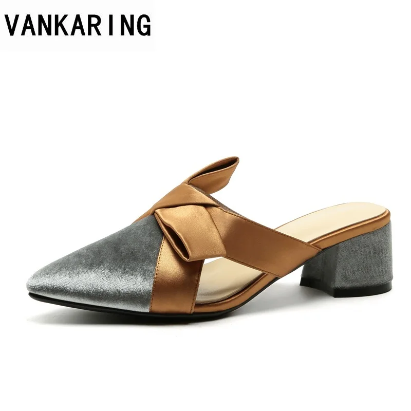 

VANKARING women shoes 2018 new fashion summer med heels shoes woman party dress date fashion sandals blue patchwork shoes sandal