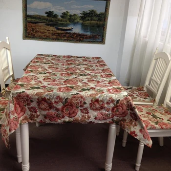 

European Luxury Table Cloth Set Chinese National Flower Embroidered Peony Table Cushion And Back Cushion Home And Hotel Decor