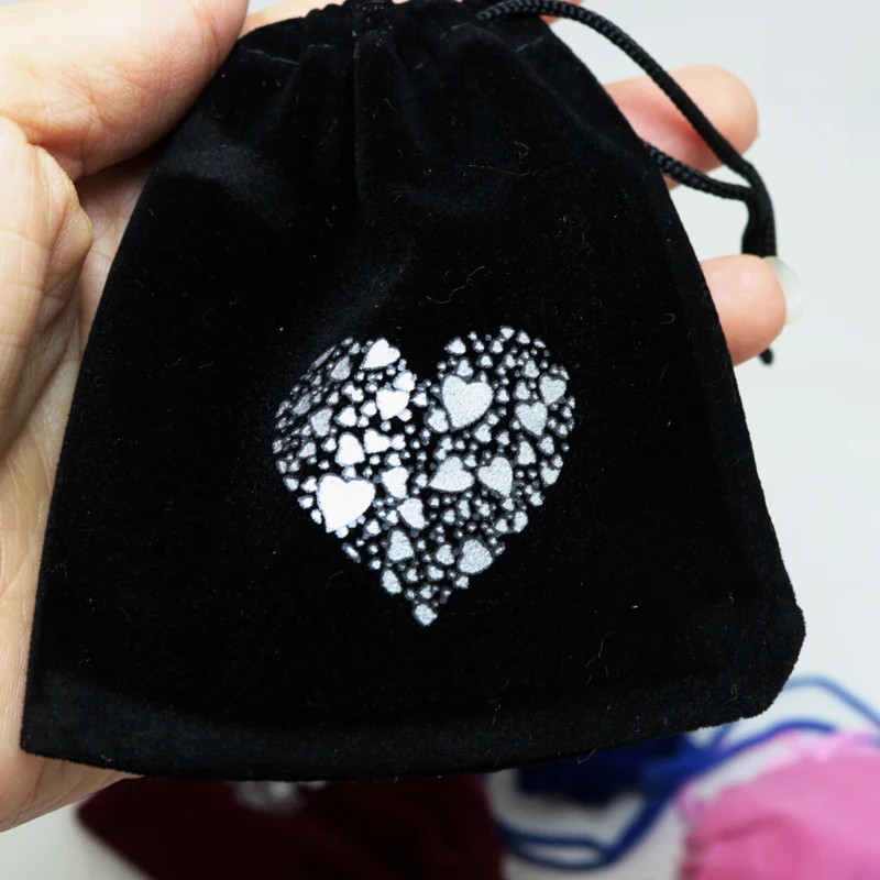 

Jewelry Earring Bracelet Necklace Packaging Storage Pouches 50pcs 10x12cm Mix Color Velvet Drawstring Heart Printing Gift Bags