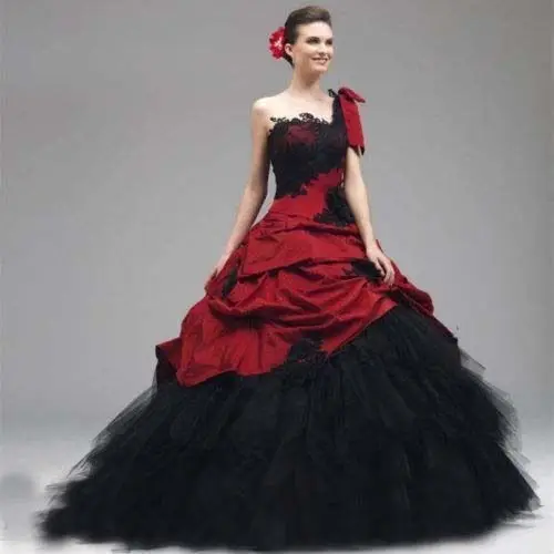 2019 vintage vestido de princesa negro y rojo boda vestidos de un
