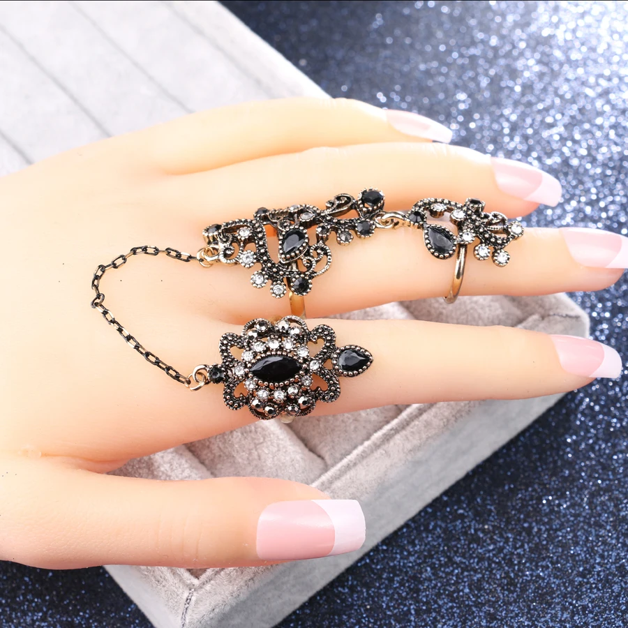 Turkish Double Finger Rings For Women Flower Ethnic Jewelry Multicolor Resin Vintage Mid Ring finger ring