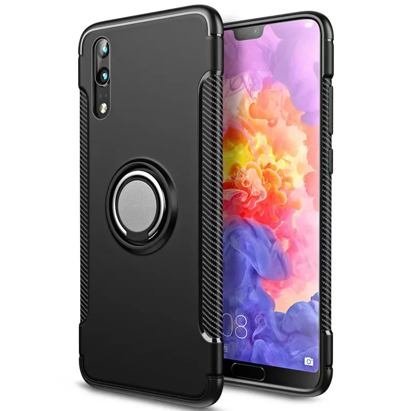 

For Huawei P20 Lite Case PC TPU Full Protector Phone Bag Case Finger Ring Holder Stand Cover For Huawei P20 Pro Case Funda P20