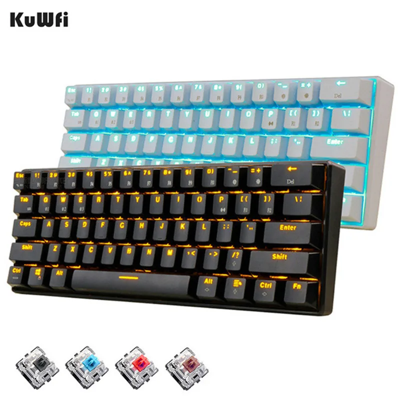 

KuWFi 61 Keys Bluetooth Wireless White LED Backlit Ergonomic Mechanical Gaming Keyboard Gamer illuminated For Laptop Computer