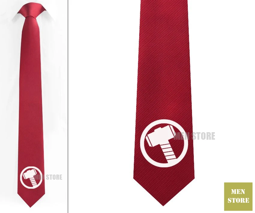Thor Symbol Мужской Жаккардовый тканый тонкий узкий 2," галстук 6 см Галстук Свадебная вечеринка галстук для жениха запонки LK084M - Цвет: Red tie White logo