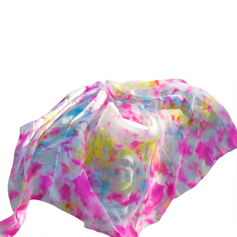 Высокое качество шелковые танцевальные вуали ручная окрашенная натуральная шелковая вуаль для танца живота градиентные цвета танцевальные аксессуары 5 размеров на заказ