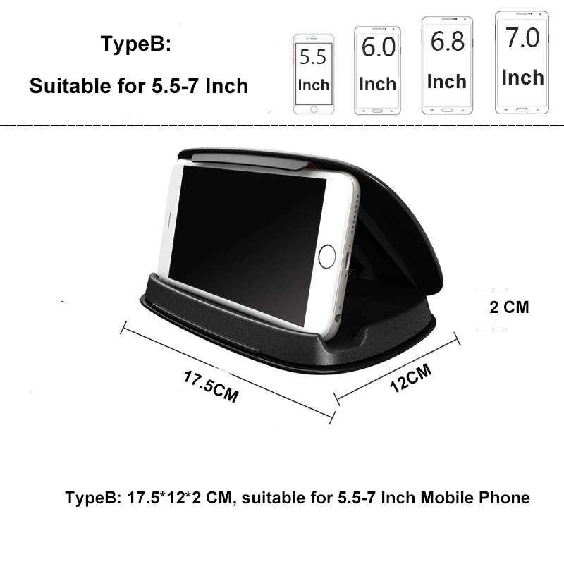 Автомобильный gps держатель для телефона, универсальный 3,5-7 дюймов силиконовый Противоскользящий автомобильный Мобильный Регулируемый кронштейн Подставка для приборной панели - Название цвета: Type B 5.5-7Inch