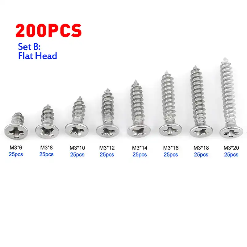 M4 M3 Loscrew Juego de 620 tornillos autoroscantes de cabeza plana M2 15 tipos de tama/ño de acero inoxidable con cabeza plana y tornillos autorroscantes
