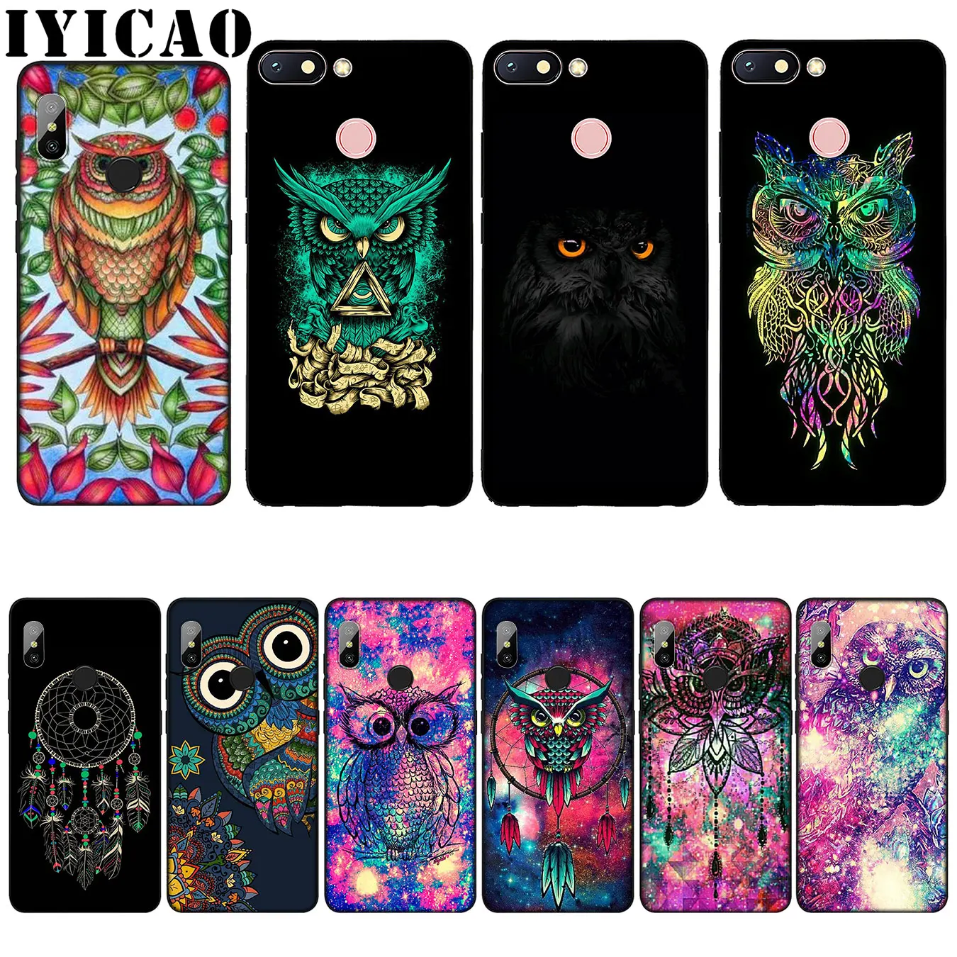

IYICAO Owl and Dream Catcher Splendid Silicone Soft Case for Xiaomi Redmi 6A 5A Note 8 7 4 4X 5 Plus 6 Pro Black TPU Cover