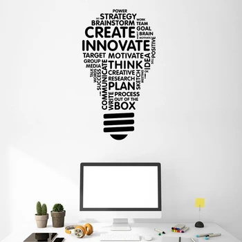 

Vinyl Wall Decal Lightbulb Inspire Words Business Office Decor Stickers Create Innovate Wall Decoration SK40