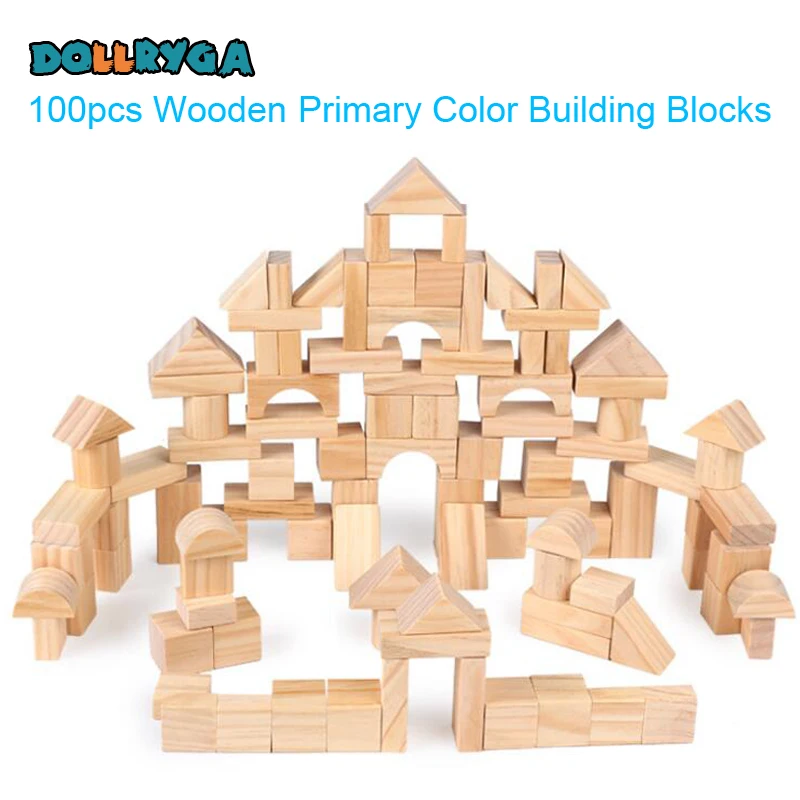 DOLLRYGA 100pcs Wooden Building Blocks Wooden Constructor Toys For Children Palace Montessori Learning Educational Game For Kids
