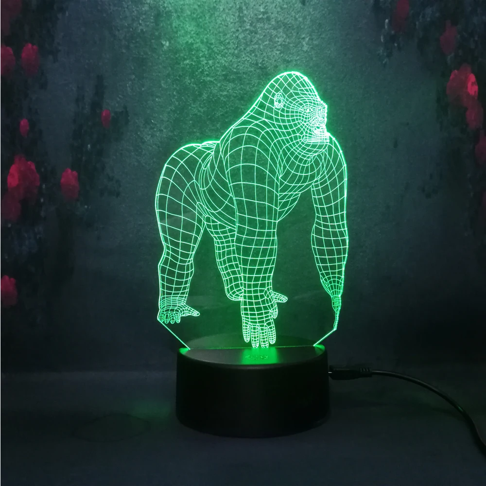 Asmarluxx 3D лампа Декор животное Горилла шимпанзе Go ходьба действие LED Иллюзия ночник