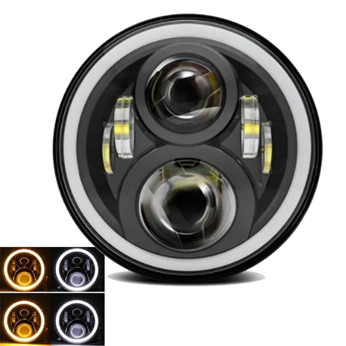 Halo Ring Light Set DOT Approved Motorcycle 7 Inch LED Headlight+ 2x 4-1/2" Fog Light Passing Lamps for Motorcycle - Color: black