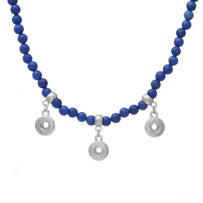 Dorabeads (Grade B)Synthetic Mashan Jade Snap Bracelets Royal Blue Beads Silver Tone Fit Buttons 54.5cm Charm Hole:5mm | Украшения и