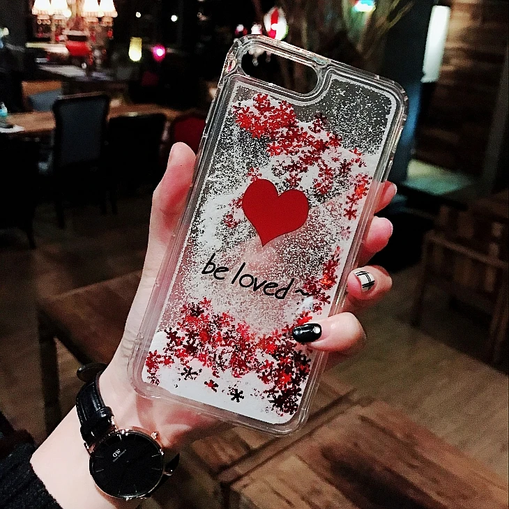 Simple Be Loved Phone Case For iPhone 7 Liquid Flow Quicksand Red Heart Cover | Мобильные телефоны и аксессуары