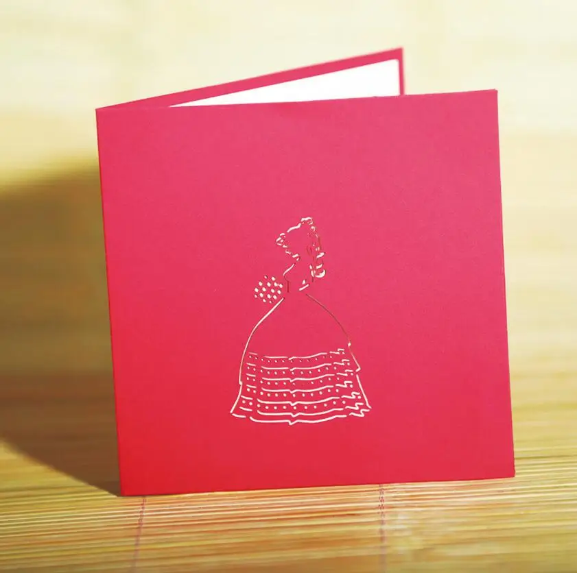  10pcs 3D Creative Princess Handmade Kirigami Origami Wedding Party Baby Shower Invitation Cards Gre - 32816669212