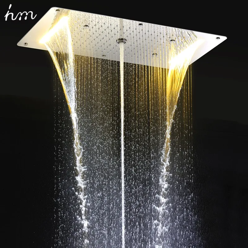 Us 795 6 49 Off Hm 9 Function Led Shower Head Light Rain Shower 700x380mm Large Waterfall Multi Function Led Ceiling Mount Overhead Shower Heads In