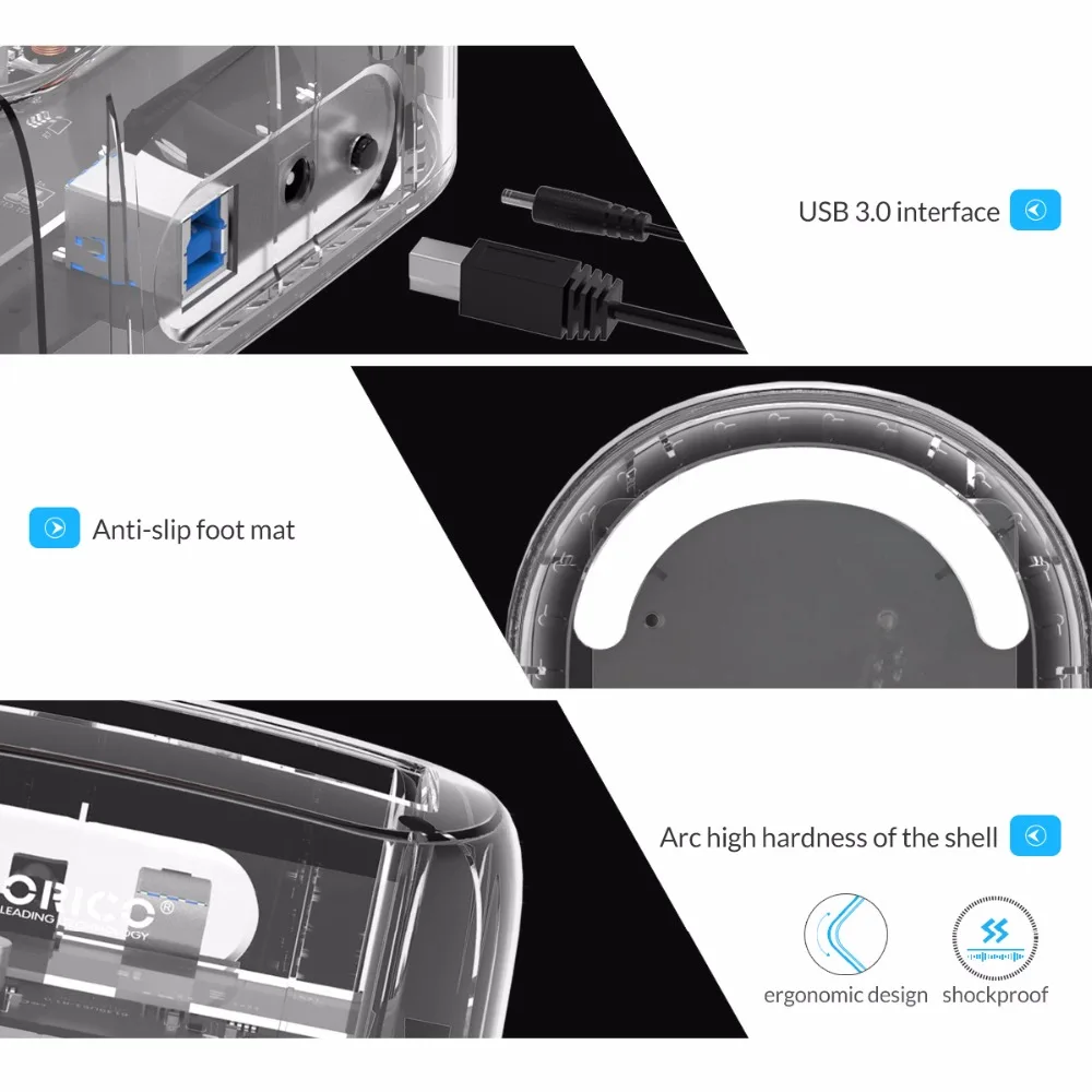 Orico 3,5 дюймов прозрачный корпус для жесткого диска Usb 3,0 5 Гбит/с Sata 3,0 Hdd чехол док-станция для Uasp 8 ТБ диски для Тетрадь Deskto
