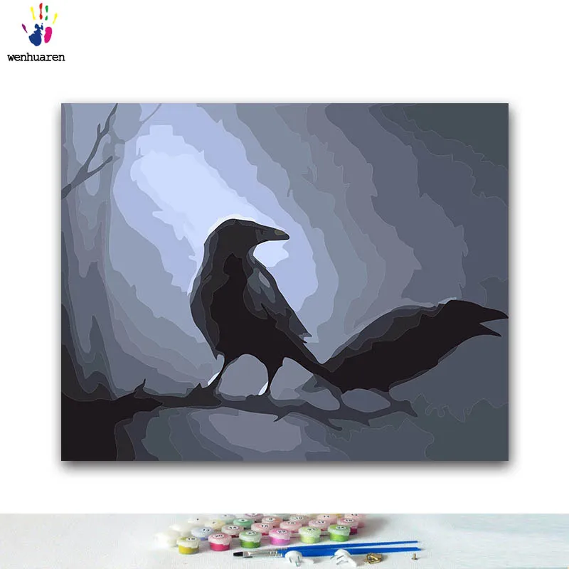 DIY Coloring paint by numbers Crow in the dark paintings with kits 40x50 framed | Дом и сад