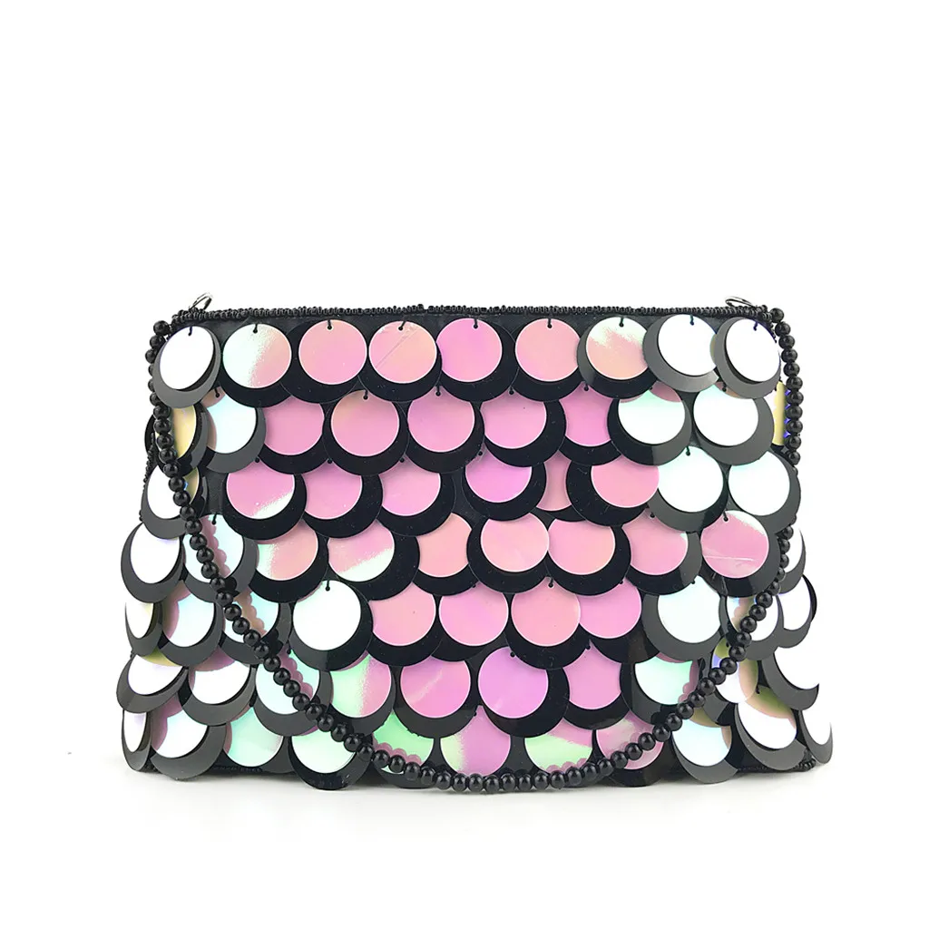 

MUQGEW Satin Diamonds luxury clutch Women Evening Bag Hand-embroidered Sequins Chain Bag Gradient Scales Clutch Bag #0510