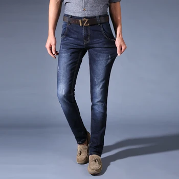 

Men'S Classic Jeans Pantalones Hombre Jean Homme Men Solid Ripped Skinny Hole Denim Pencil Pants Stretch Uomo Masculina