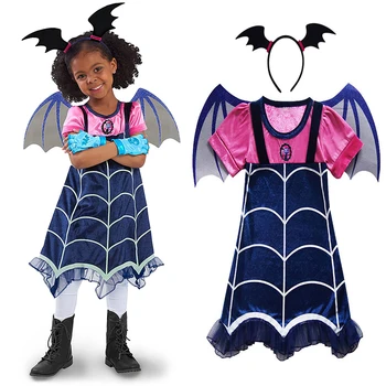 

3pcs/lots Vampirina Dress for girls Moana Vaiana Princess Dresses Kids trolls Party Cosplay Costumes With Wig Children Clothing