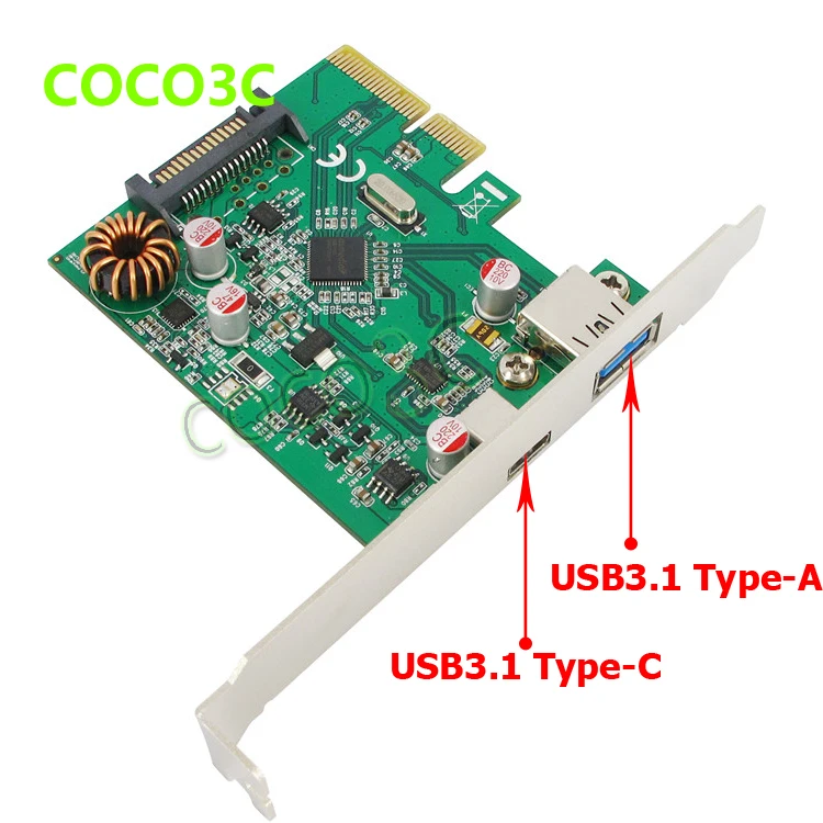  El más nuevo Adaptador convertidor 10 Gbps USB3.1 tipo C tipo A X4 PCI Express A USB3.1 tipo C + A 