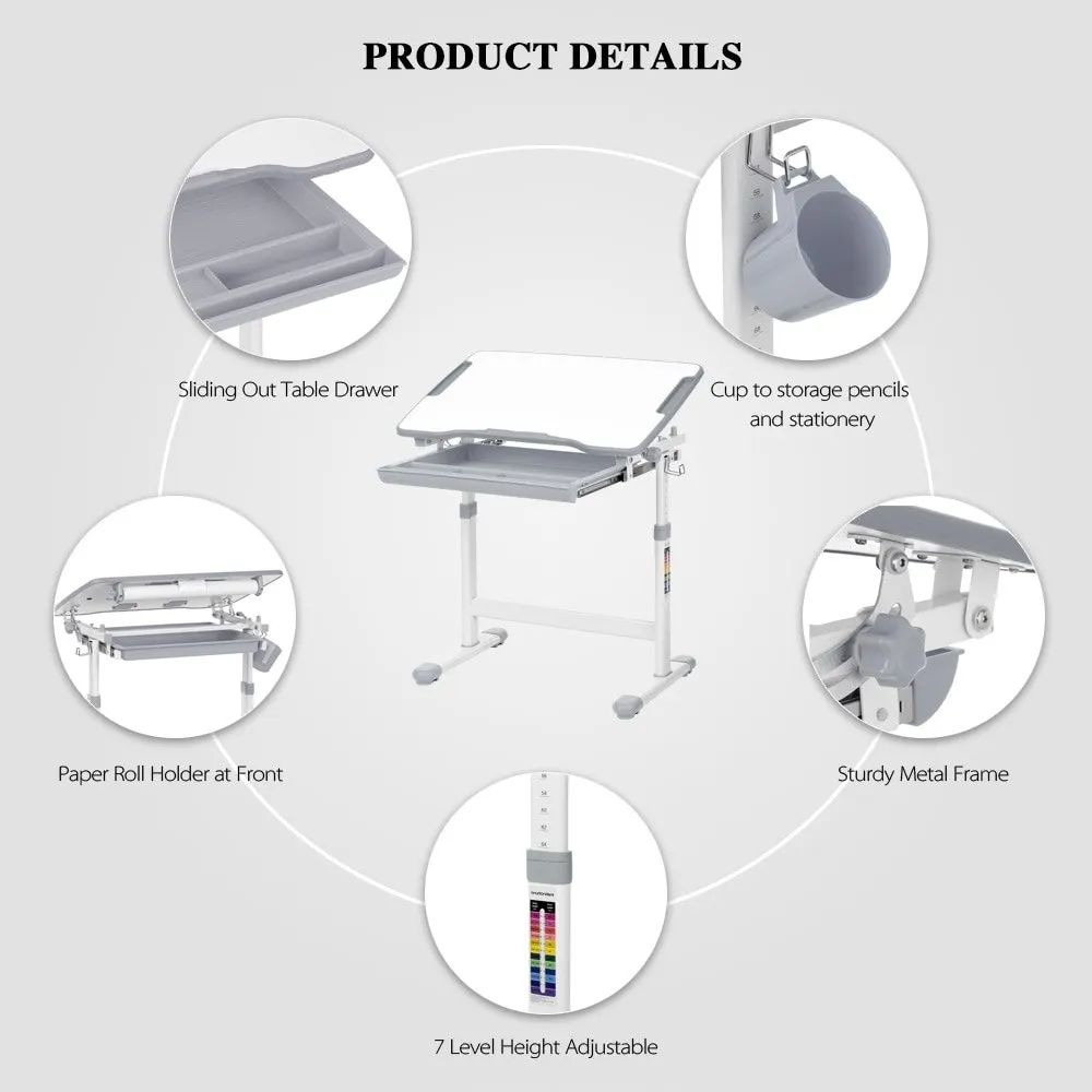 Регулируемый по высоте детский стол и стул для учебы набор W/держатель рулона бумаги 0-40 Наклонный детский художественный набор стола для