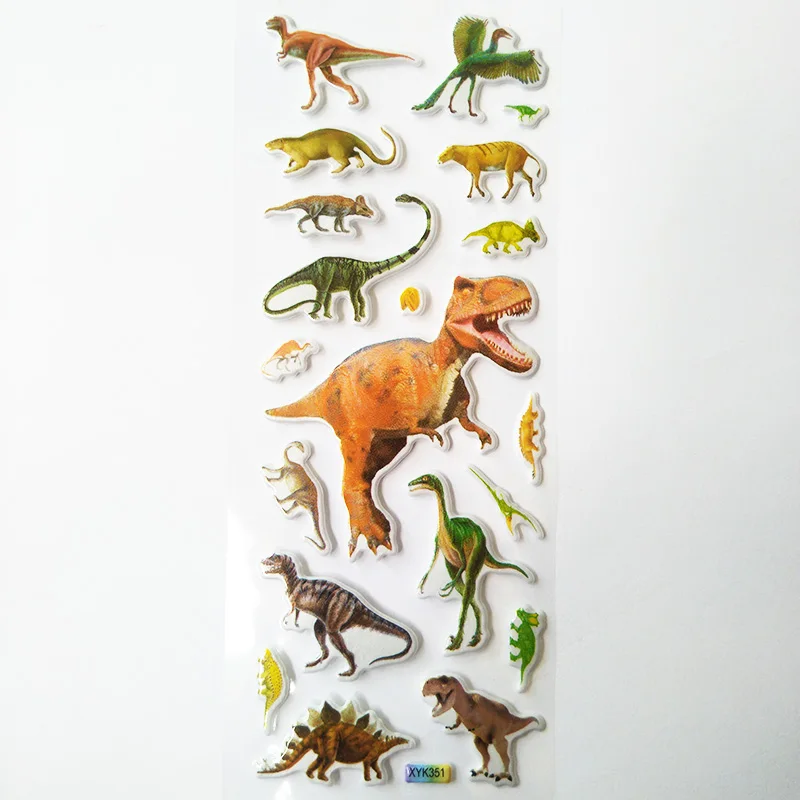 8 Sheets 3D Stickers Mixed Cartoon Dinosaur Stickers for Kids Boys Animal PVC Puffy Baby School Teacher Reward Gift Stickers