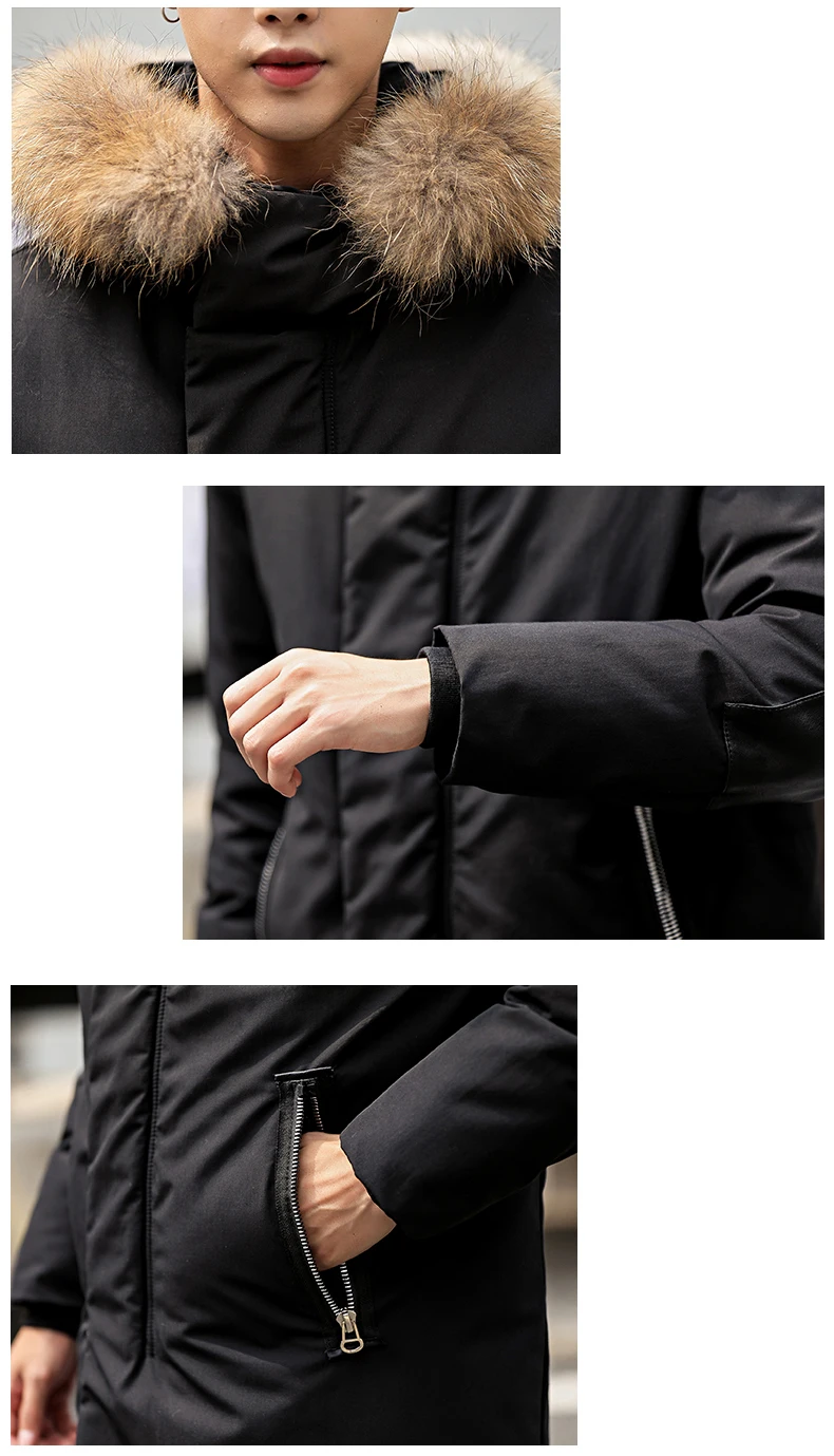 Мужской пуховик с воротником из натурального меха, новинка, мужской пуховик, зимнее пальто, мужская куртка с капюшоном, толстые теплые повседневные куртки, длинные 1780