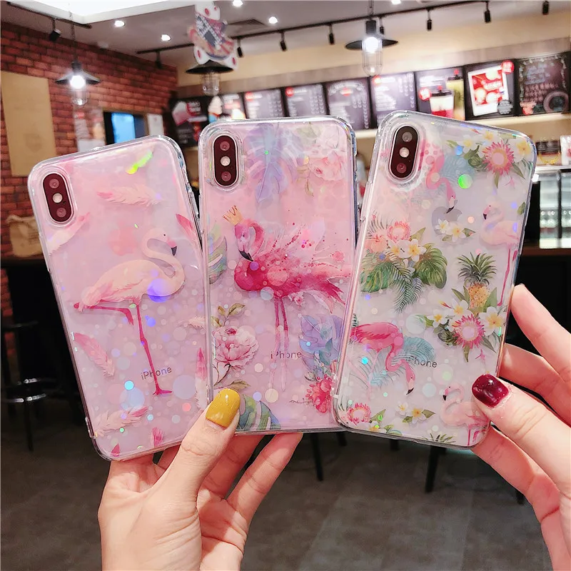 

Beautiful Flamingo princess glossy transparent case for iPhone XS MAX for iPhone XR case 7 Plus 8 Plus X XS 6 Plus 6S Plus 6 7 8