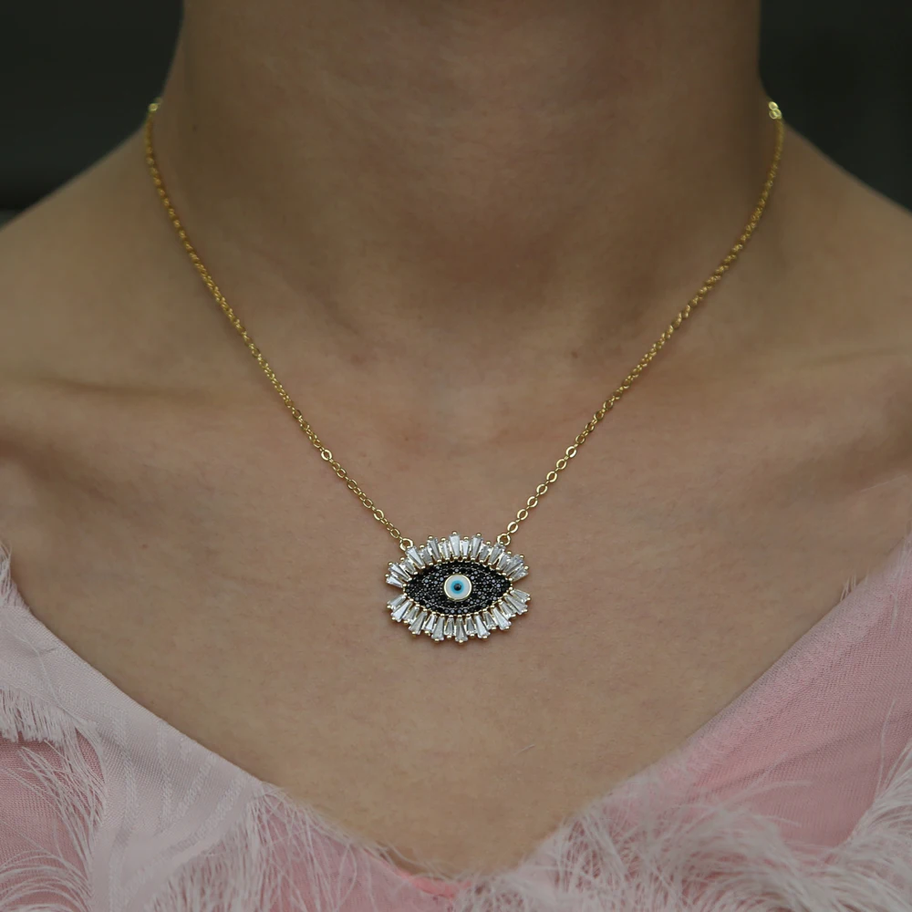 Blue Evil Eye Pendants,Pave CZ Stone Eye Charms,for Unique Jewelry Making Supplies 15x8mm