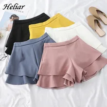 HELIAR-pantalones cortos de pierna ancha para mujer, Shorts femeninos elegantes, con dobladillo de volantes, cintura elástica, holgados, informales, para verano, 2020