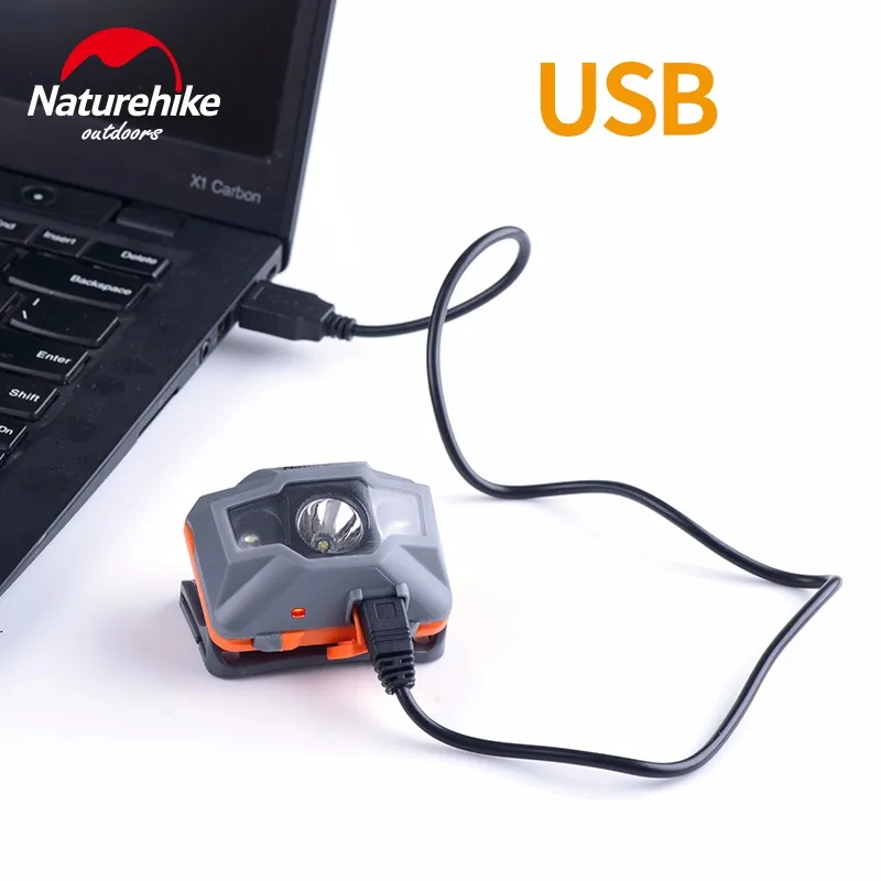 Водонепроницаемый светодиодный налобный фонарь Naturehike с 4 режимами фар с usb-кабелем, очень легкий и портативный для занятий спортом на открытом воздухе