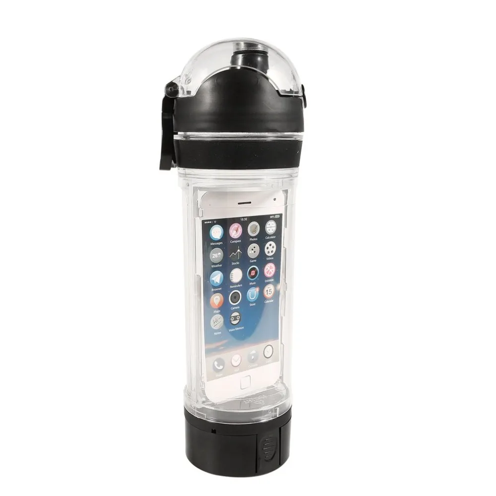

450ML Tritan Water Bottle Mobile Phone Bottle With Cover Multifunctional Sport Drinking Water Bottle Sealed Leak Proof Container
