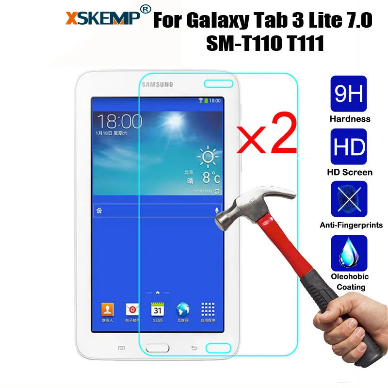 

XSKEMP 2Pcs/Lot Tempered Glass Screen Protector Film For Samsung Galaxy Tab 3 Lite 7.0 SM-T110/T111 Ultra Clear Protective Guard